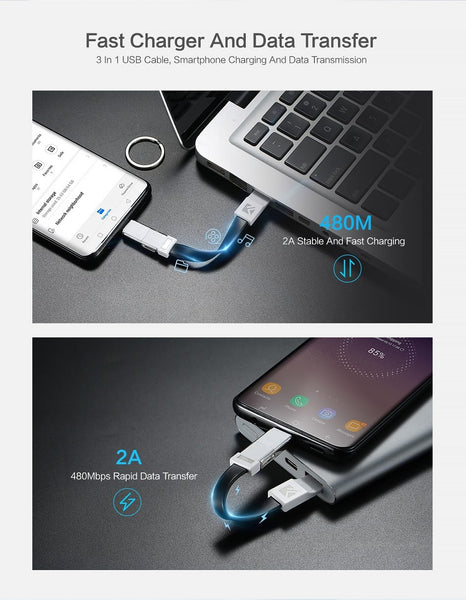 3 in 1 USB Charging Cable Keychain